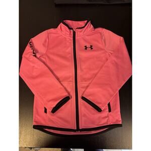 Under Armour Full Zip Sport Jacket Girls Size 5 Hot Pink Black Pockets Logo